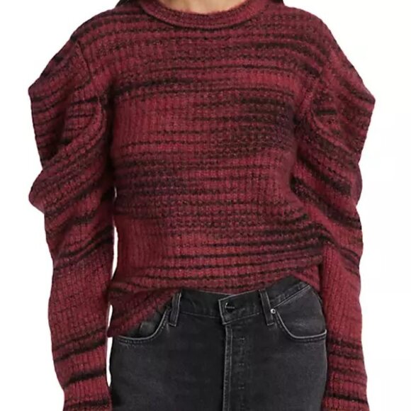 NWT NAADAM Italian Alpaca Sweater Space-Dye Wine Long Puff Sleeves XS MSRP $395 - Picture 2 of 6